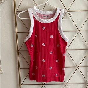 S (6-7) | Old Navy Red Daisy Ribbed Tank with White Trim
